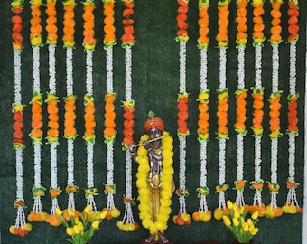 5 feet white jasmine flowers Garlands | Diwali Party, Mehndi party, Wedding or Photo Prop Backdrop for Indian or American theme decoration