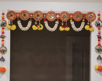Aangan of India 10 PC set of colorful bead curtains with white pearl beads.