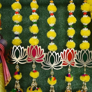 5 PC - 3 feet Lotus garlands with marigold and pompom | Diwali, Wedding or Photo Prop Backdrop for Indian or American theme decoration!