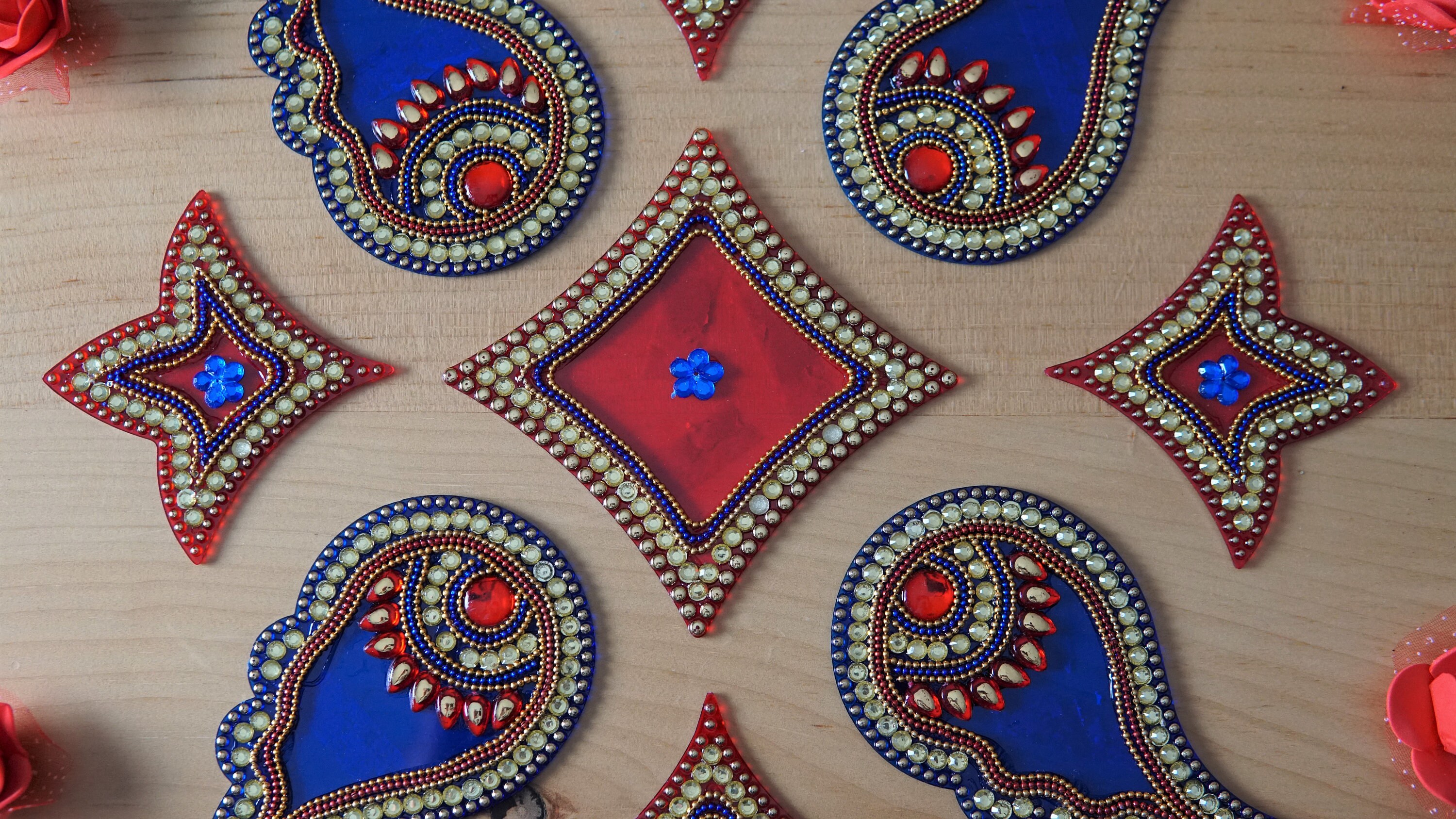 Acrylic Diwali Rangoli |table Top Decoration With 4 Pc Hand Painted ...