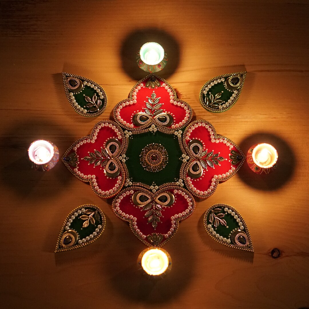 Diwali Rangoli |table Top Decoration With 4 Pc Hand Painted Clay Wax ...