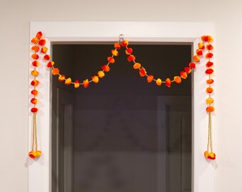 2 PC multi color Pompom garlands for door or window decoration, Indian Diwali and Wedding party backdrop