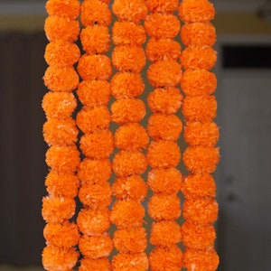 5 PC - 4.5 feet Dark orange Marigold Garland | Party, Wedding or Photo Prop Backdrop for Indian or American theme occasions decoration!