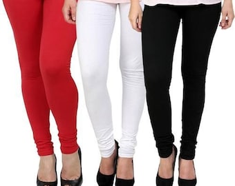 Womens Ethnic Cotton Churidar Leggings | Solid Yoga pants, Casual Trouser, Kurti Pants, Authentic Stretch Indian Comfortable Leggings!