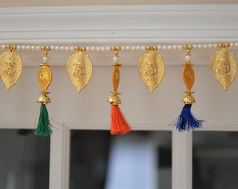 36&quot; long Ganesha toran with silk tassels |Indian door bandhanwar, Diwali Toran/gift, Auspicious bohemian door decoration, housewarming toran