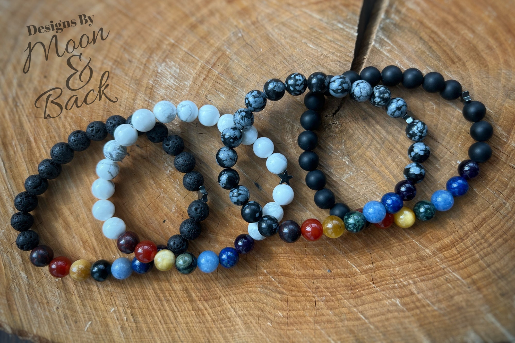 Rainbow Hematite Stars 925 Sterling Silver Bracelet For Women - Handmade Gift With Free UK Postage