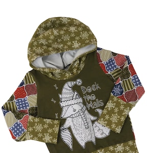 Natale / Volpe / Ornamenti / Fiocchi di neve / Inverno / Verde / Rosso / Deck the Halls / Grow with Me / Felpa con cappuccio / Taglia 1-3T