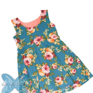 Teal / Pink / Flowers / Vacation / Sleeveless / Grow with Me / Dress /Tunic / Size 1-3 Years