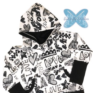 Monocromatico / Amore / Bianco e nero / San Valentino / Tasca frontale / Unisex / Felpa con cappuccio Grow With Me /Taglia 1-3 anni