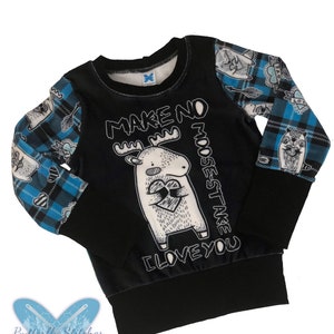 Make no Moostake / Soft and Warm / Squish Fabric / Blue Plaid / Animals / Hearts / Grow with Me / Sweater / Size 3-6years