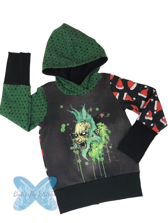 The Grinch Santa Hats Christmas Scary Grinch Black and Green Grow With Me Hoodie Size 3 6 Years Etsy