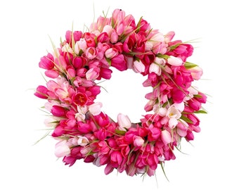 Tulip Wreath for front door, Spring Wreath for front door, Easter spring wreath, Gift for mom,  Pink Tulip wreath