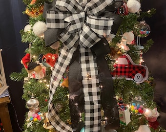 Buffalo check tree bow, Christmas tree topper, Christmas decorations