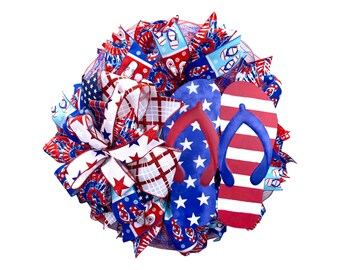 Flip flop Patriotic wreaths for front door, summer wreaths for front, Fourth of July home decorations , Memorial Day wreath