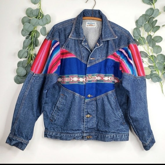 Vintage Western Aztec Mexican Quipos Jean Jacket