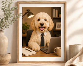 Custom Pet Office Portrait | Funny Dog Cat Boss Gift | Personalized Gift | Digital Download