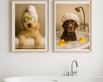 Custom Pet Portrait from Photo, Funny Dog Bathroom Art, Personalized Digital Download