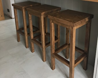 Wooden Bar Stool Breakfast Kitchen Bar High Chair Footrest Handmade