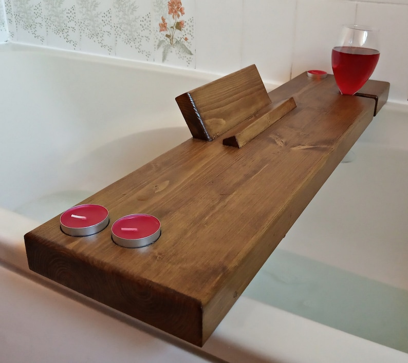 Wooden Bath Caddy Tray Tealights Tablet/phone Holder Books Etsy