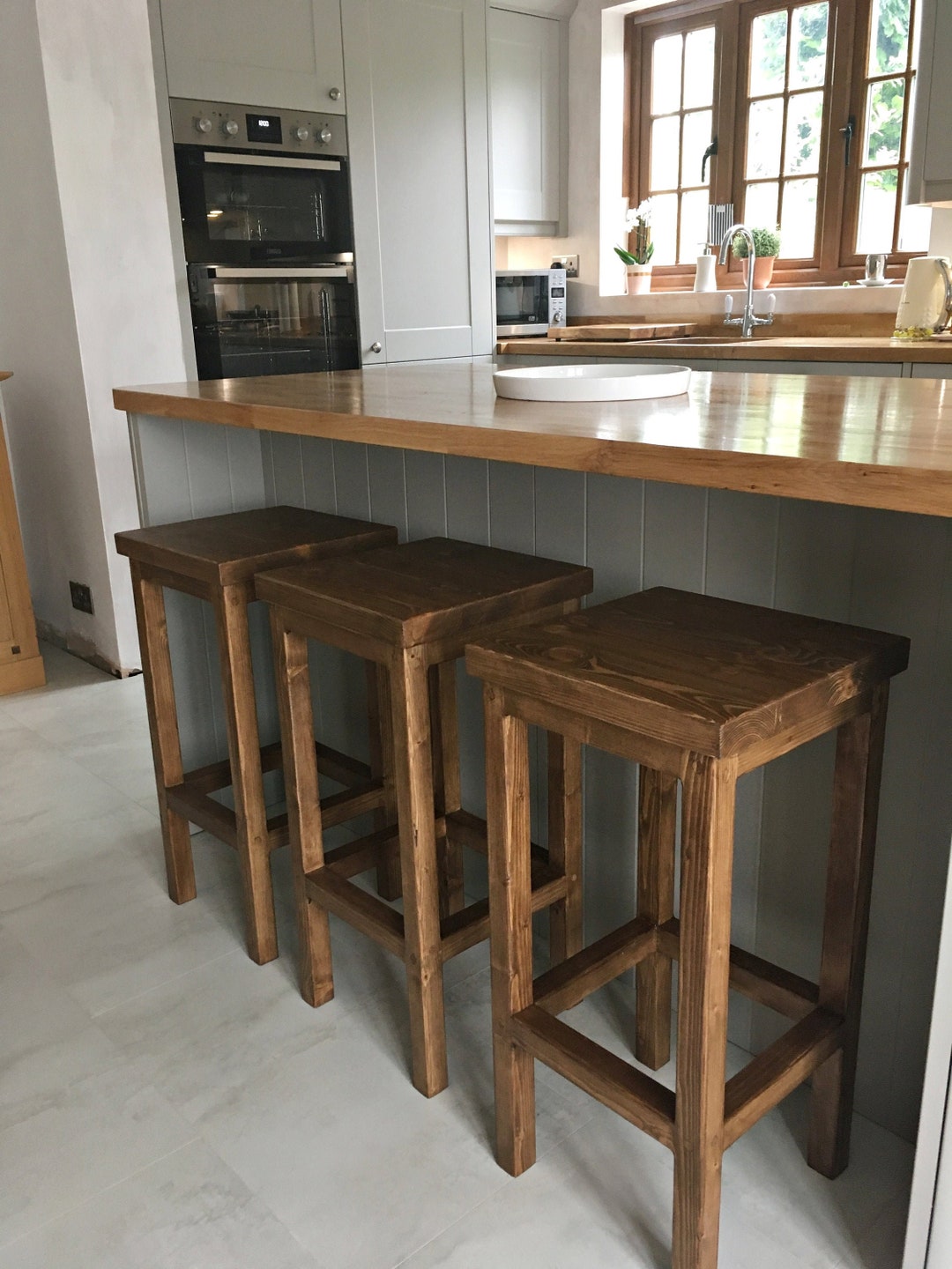 Wooden Bar Stool Breakfast Kitchen Bar High Chair Footrest Handmade - Etsy
