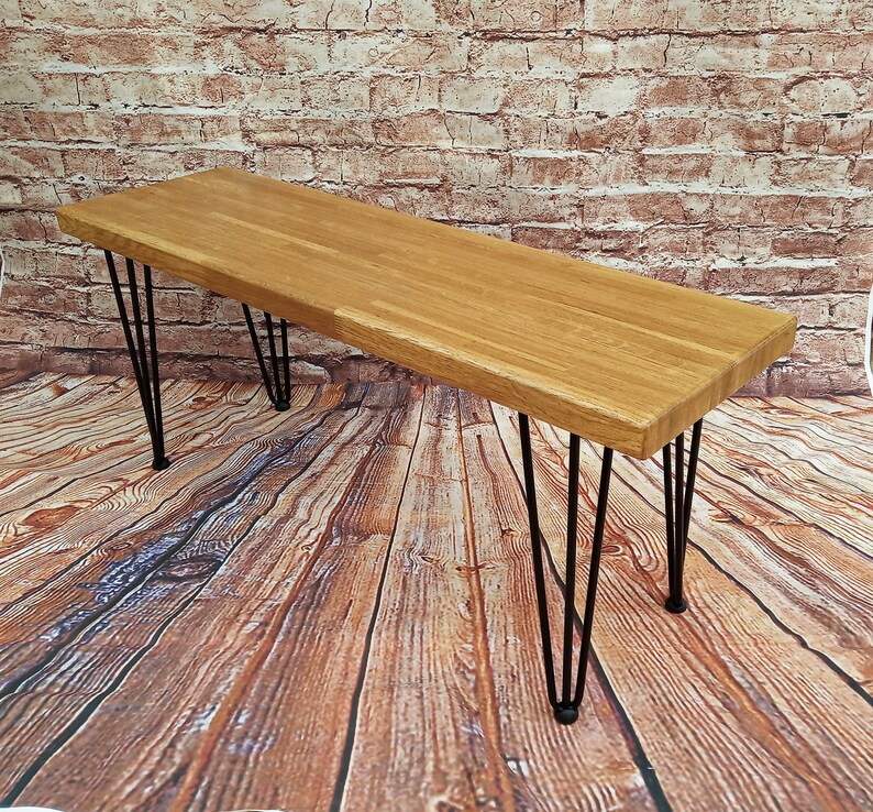 Wooden Oak Bench Hairpin Legs Kitchen Dining Room Hallway Seat Etsy