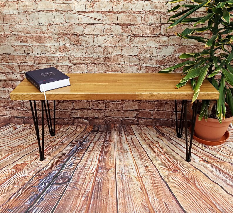 Wooden Oak Bench Hairpin Legs Kitchen Dining Room Hallway Seat Etsy