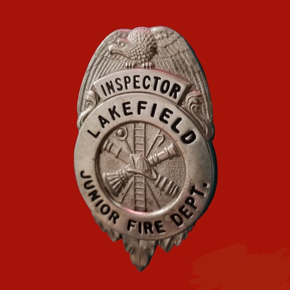 Vintage Inspector Lakefield Junior Fire Dept Badge