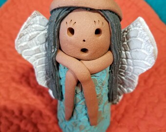 Southwest American Indian Red Clay Angel Hand Crafted Signed