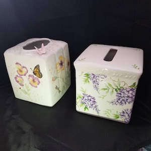 Tissue Box Cover Holder  Lenox Butterfly Meadow by Louise Le Luyer OR A Liz Claiborne Wisteria LIZ At Home