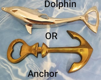 Vintage Metal Silvertone  Dolphin OR Brass Anchor Nautical Bottle Opener