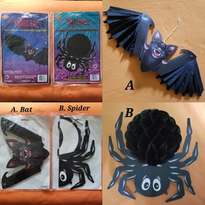 Vintage Beistle 24 inch Tissue Bat OR 14 inch Spider Art Tissue Halloween Decoration