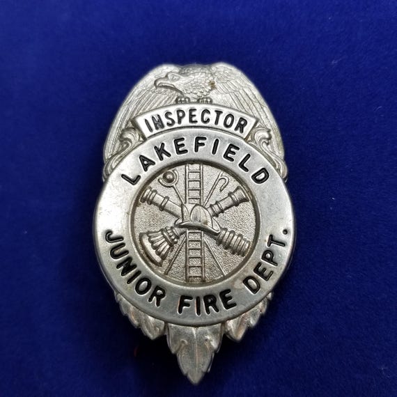 Vintage Inspector Lakefield Junior Fire Dept Badge Pin