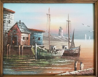 Spectacular Original Oil Painting by Max Savy With Lighthouse
