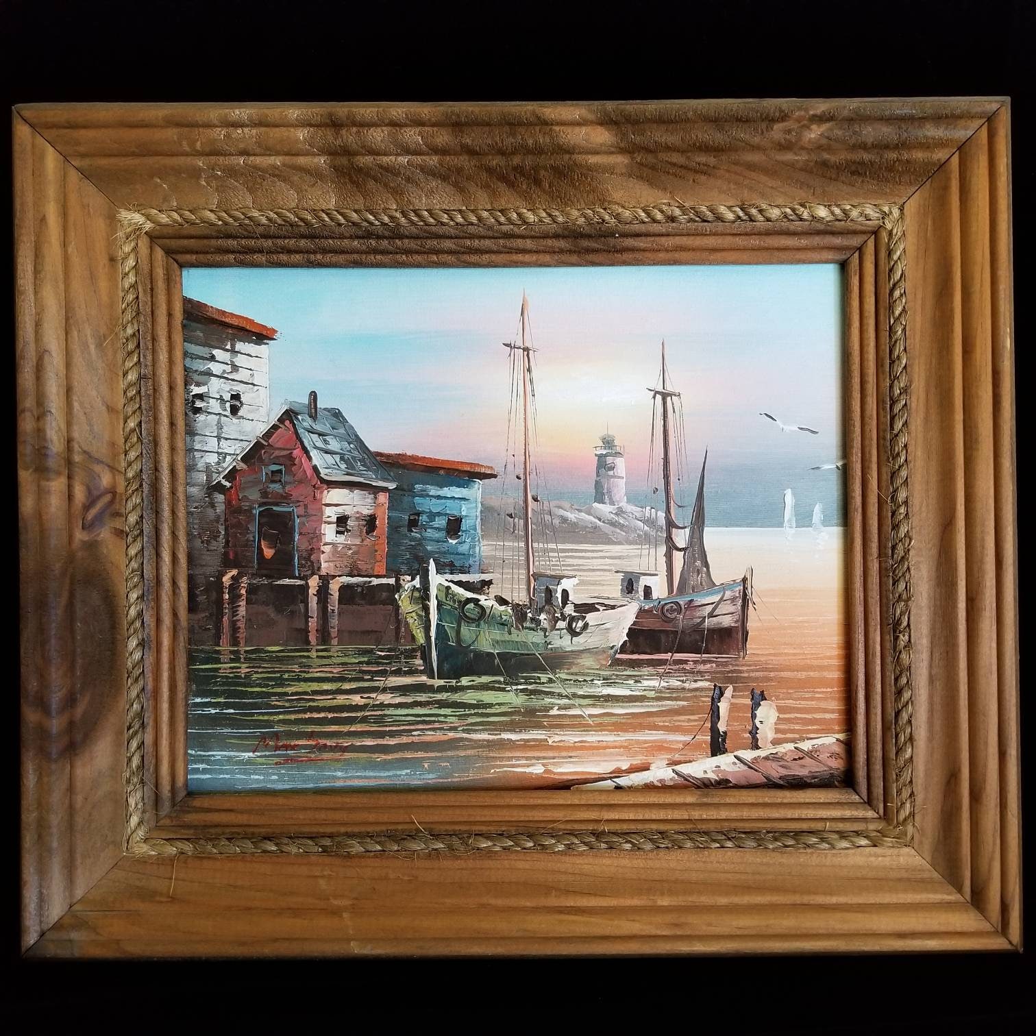 Spectacular Original Oil Painting by Max Savy With Lighthouse