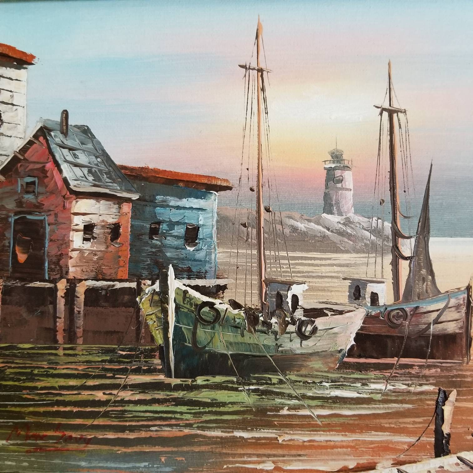 MAX SAVY港の風景 油彩画