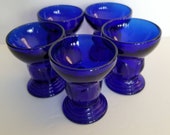Vintage New Martinsville Cobalt Blue Moondrops Shot Glasses Set of 5