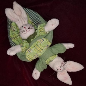 Topsy Turvy Bunny Rabbit Green Country Quilted Dress Primitive Cottage Spring Easter