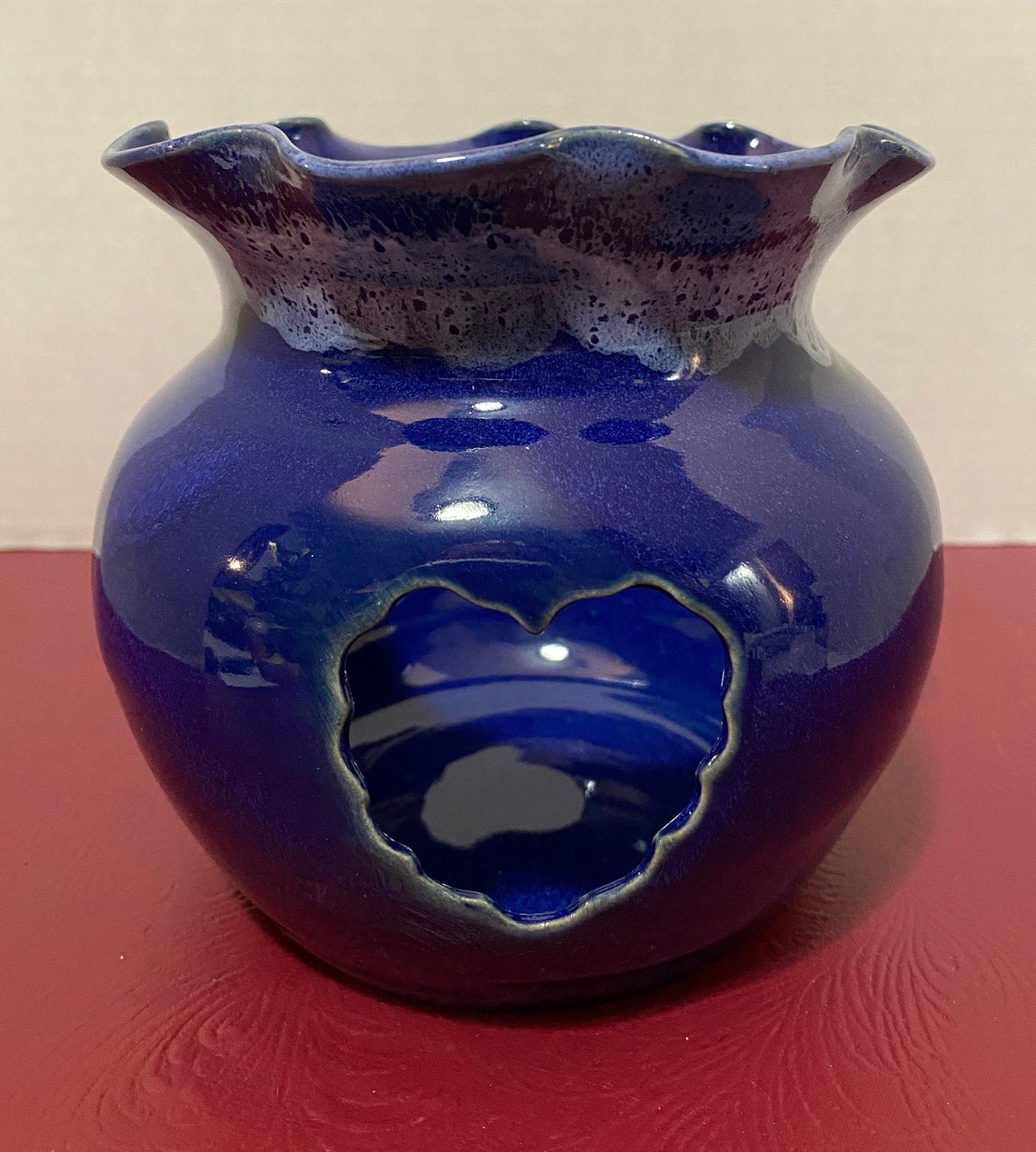 Lathams Pottery NC Large Blue Candle Holder Etsy