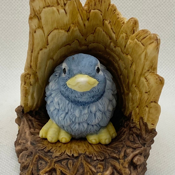 Woodland Surprises Bluebird Hand Painted Two Piece Figurine Artist Signed