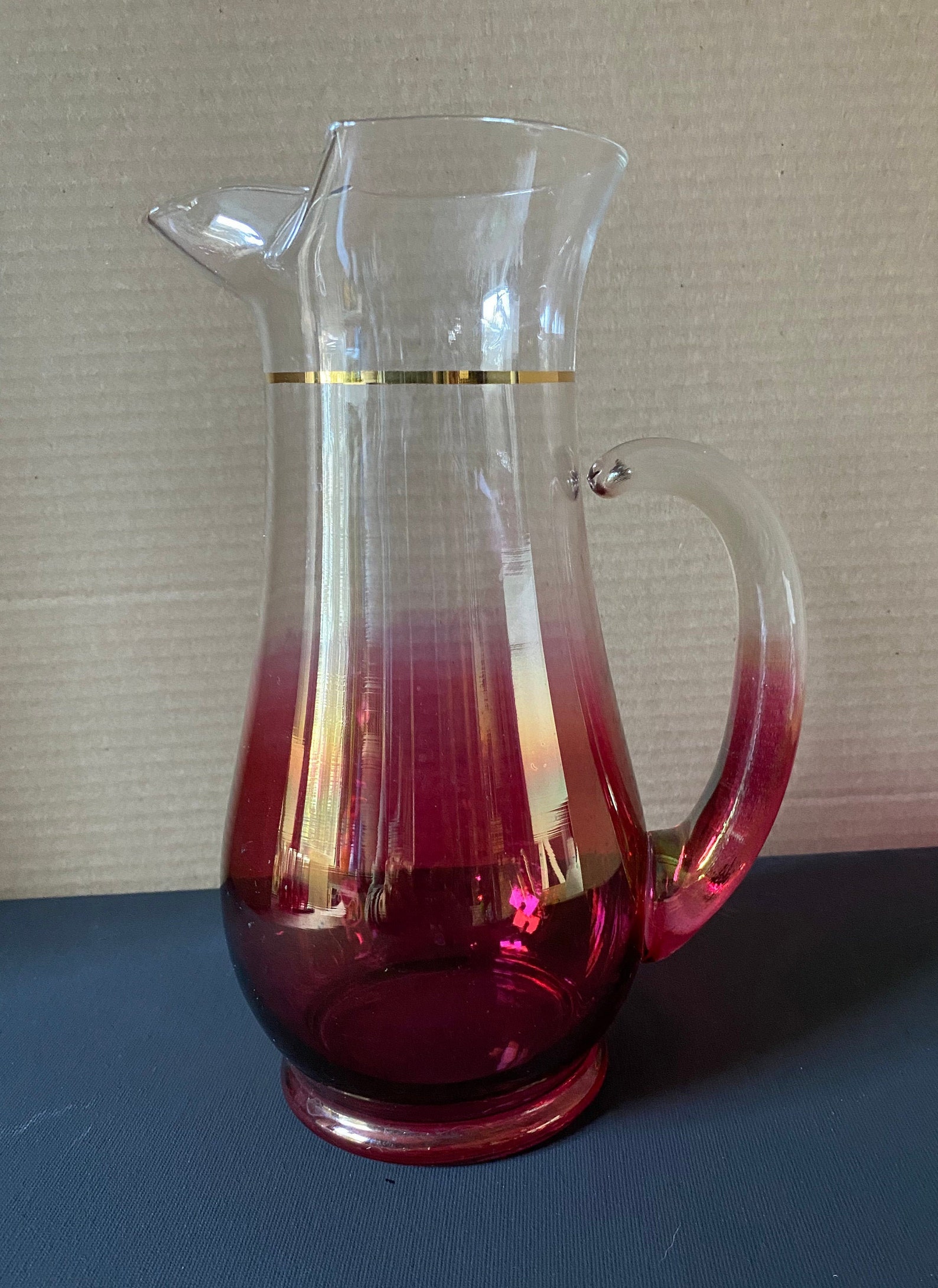 Weston West Virginia Glass Company Cranberry and Clear Pitcher Etsy