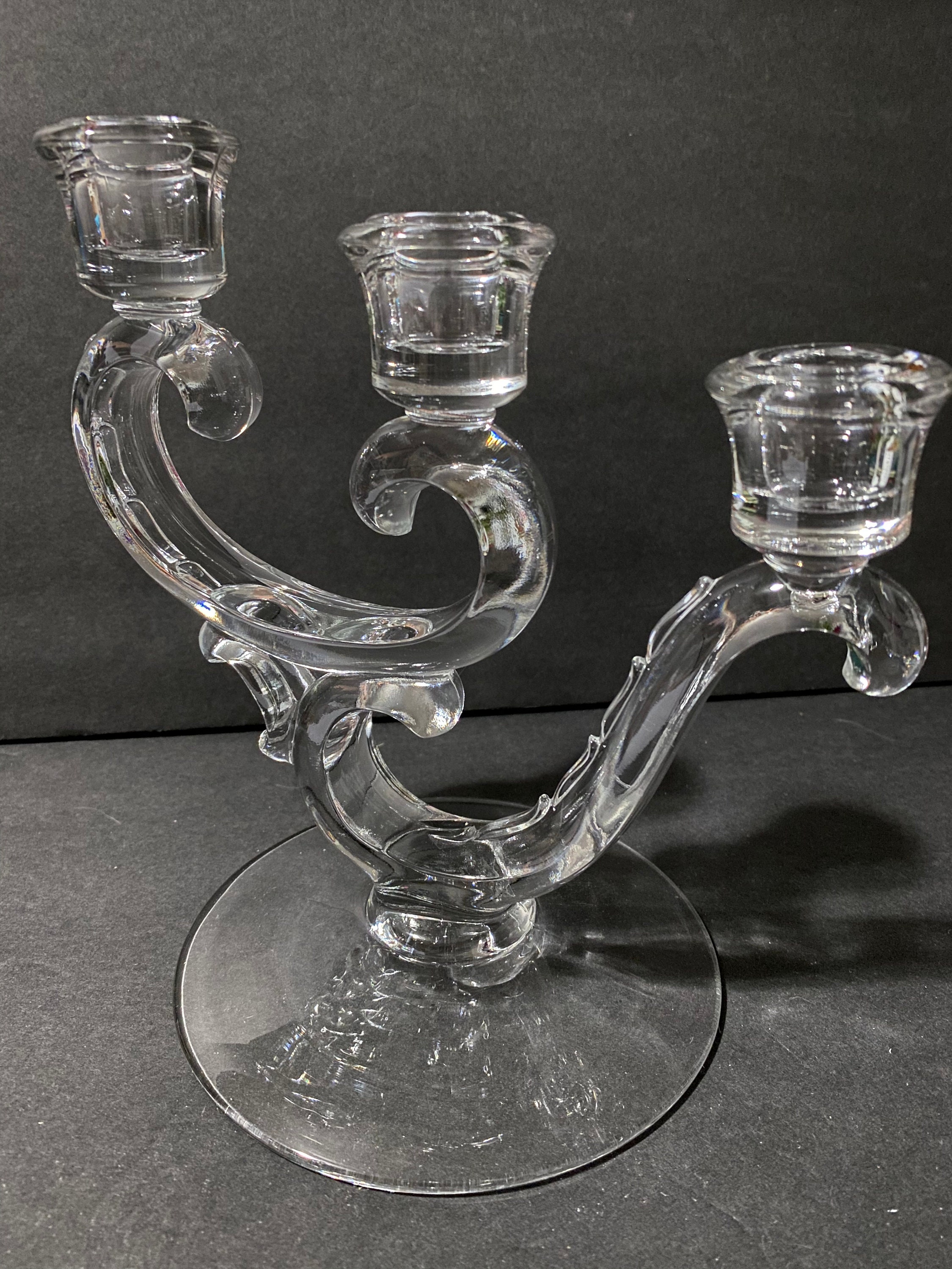 Fostoria Clear Glass Three Arm Drip Candlestick Holder Etsy UK