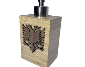 Bamboo Soap Dispenser with Handcrafted Walnut Albanian Eagle