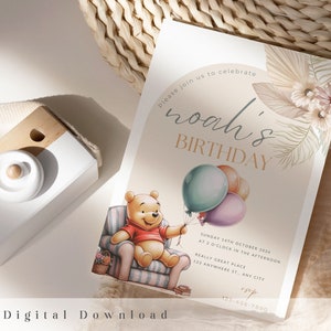 Carte Winnie l'ourson | Faire-part 2e anniversaire | Invitation ourson