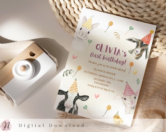 Farm Animal Birthday Invitation: Barnyard Party (Digital Download)