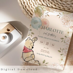 Classic Winnie the Pooh Birthday Invitation (Digital Download)
