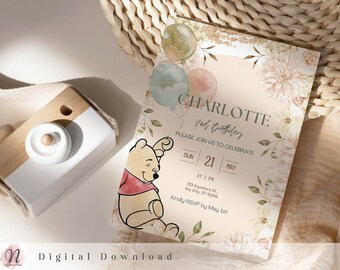 Classic Winnie the Pooh Birthday Invitation (Digital Download)