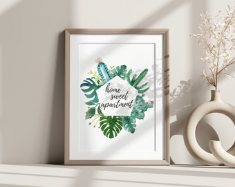 Home Sweet Apartment Signs | Watercolor Cactus Print | New Apartment Gift | Apartment Warming