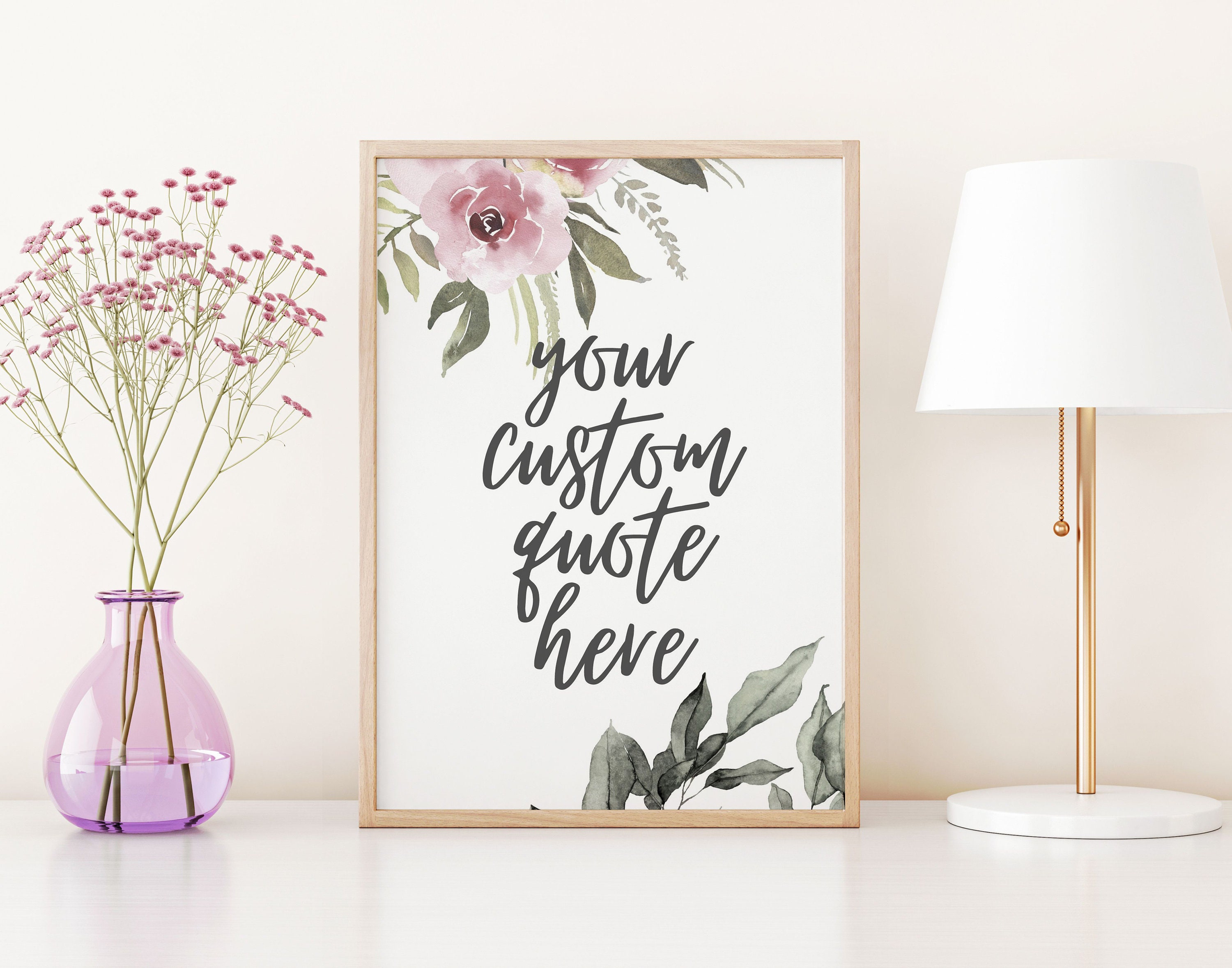 Custom Quote Poster Print | Pink Floral Artwork | Wall Art Greenery - Etsy