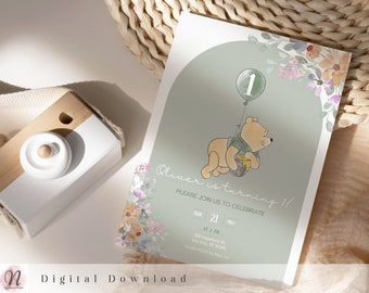 Classic Winnie the Pooh Birthday Invitation (Digital Download)