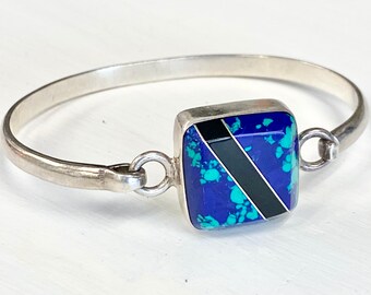 Vintage Taxco Sterling Silver Inlay Azurite Lapis Malachite Link Bracelet 7.5 Vintage Sterling Silver Inlay Azurite Bracelet Azurite